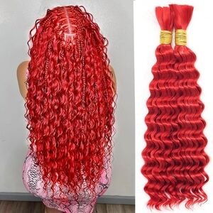 Deep Wave Bulk Hair for Braiding 18‎ Inch 2 Bundles 200g Red Curly Braiding Hair